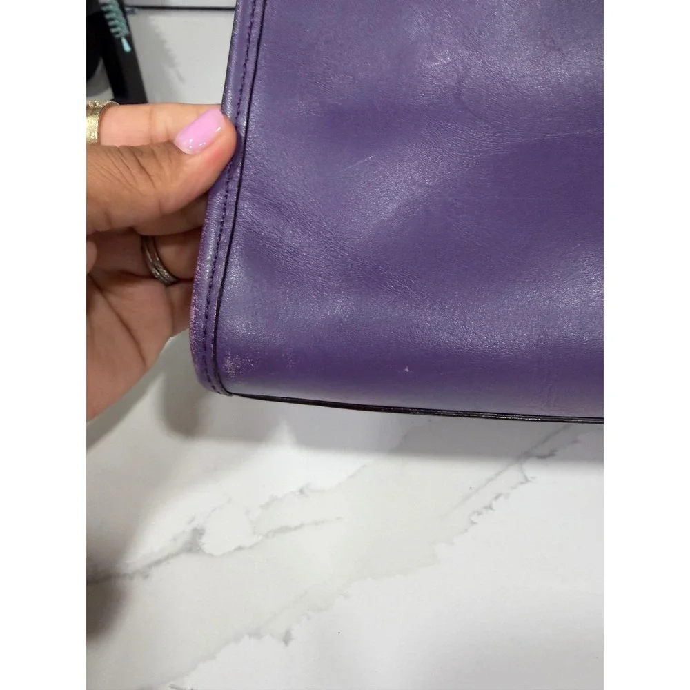 Kate Spade New York Purple Leather Satchel Zip Top Tote Bag Silver Hardware
